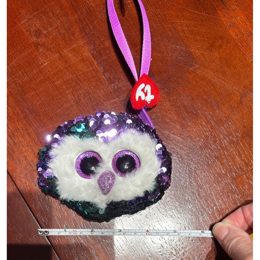 Ty Beanie Boos Moonlight Owl Flippables Sequin Coin Purse Purple‎ Teal Wristlet